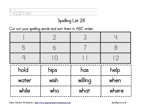 List B-28 - List 28:  ABC Order (Printable PDF Worksheet)