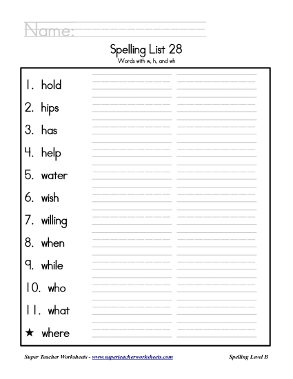 List B-28 - List 28: Word List