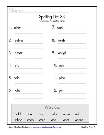 List B-28 - List 28: Word Scramble List B-28 - List 28: Word Scramble