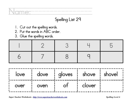List A-29 - List 29:  ABC Order (Printable PDF Worksheet)