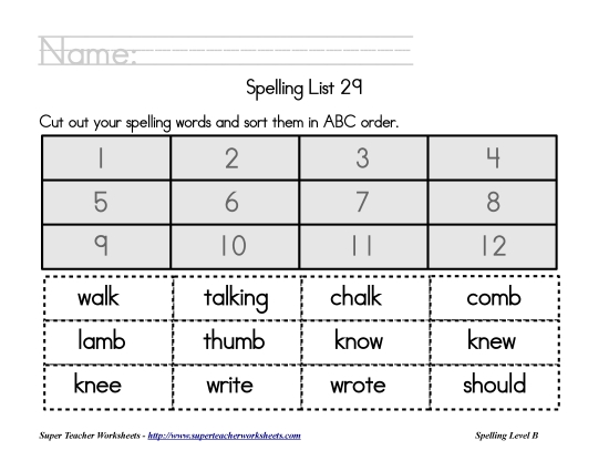 List B-29 - List 29:  ABC Order (Printable PDF Worksheet)