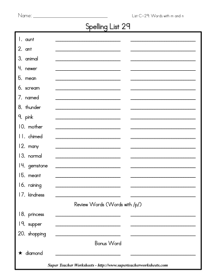 List C-29 - List 29: Word List