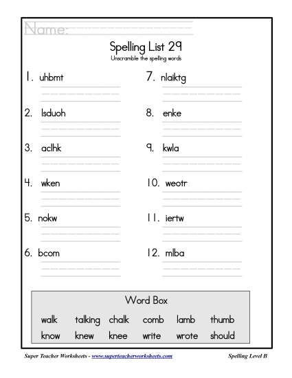 List B-29 - List 29: Word Scramble List B-29 - List 29: Word Scramble