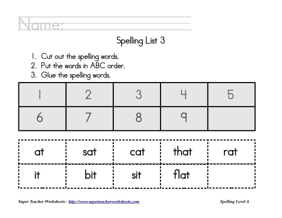 List A-3 - List 3:  ABC Order (Printable PDF Worksheet)