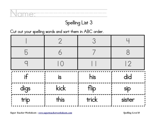 List B-3 - List 3:  ABC Order (Printable PDF Worksheet)
