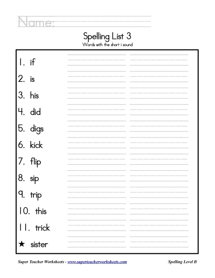 List B-3 - List 3: Word List List B-3 - List 3: Word List