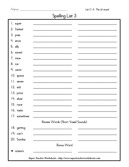 List C-3 - List 3: Word List List C-3 - List 3: Word List