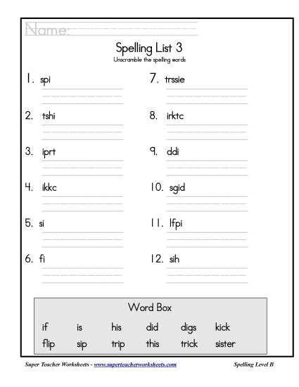 List B-3 - List 3: Word Scramble