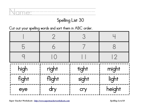 List B-30 - List 30:  ABC Order (Printable PDF Worksheet)
