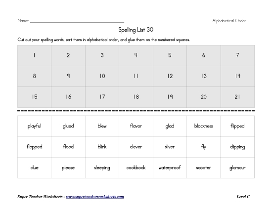 List C-30 - List 30:  ABC Order (Printable PDF Worksheet)