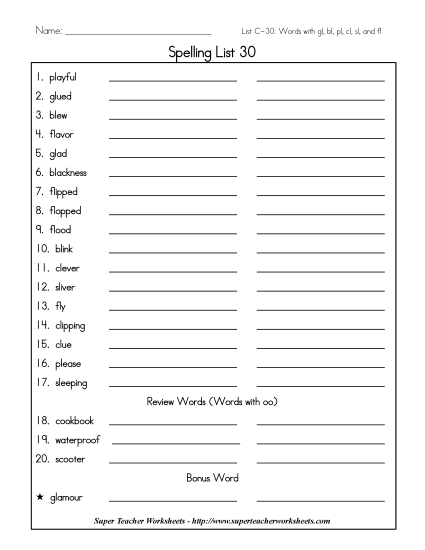 List C-30 - List 30: Word List