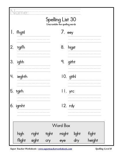 List B-30 - List 30: Word Scramble List B-30 - List 30: Word Scramble