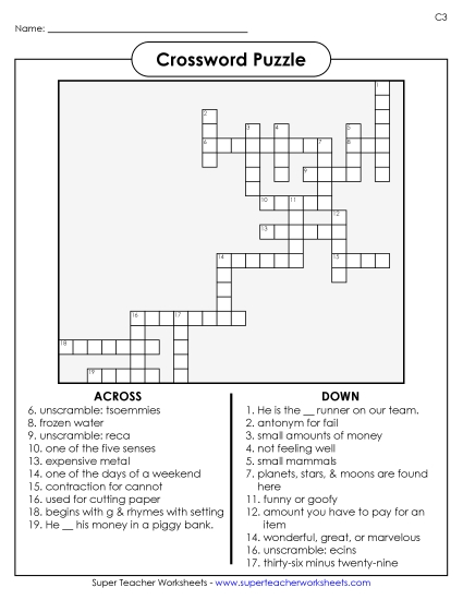 List C-3 - List 3: Crossword Puzzle List C-3 - List 3: Crossword Puzzle
