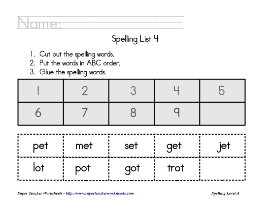List A-4 - List 4:  ABC Order (Printable PDF Worksheet)
