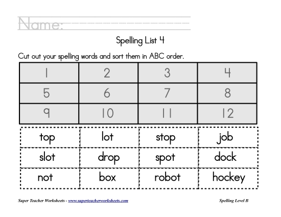 List B-4 - List 4:  ABC Order (Printable PDF Worksheet)
