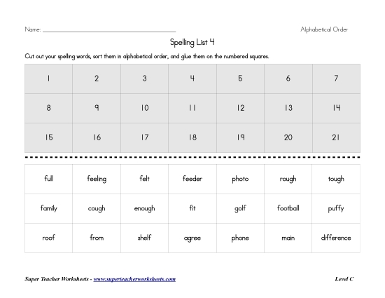List C-4 - List 4:  ABC Order (Printable PDF Worksheet)