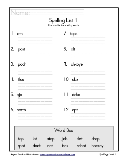 List B-4 - List 4: Word Scramble
