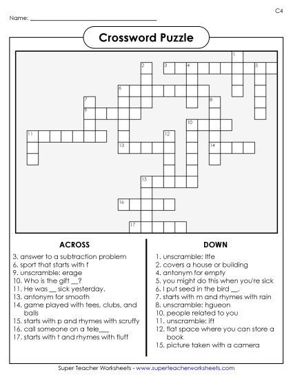 List C-4 - List 4:  Crossword Puzzle