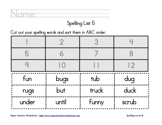 List B-5 - List 5:  ABC Order (Printable PDF Worksheet)