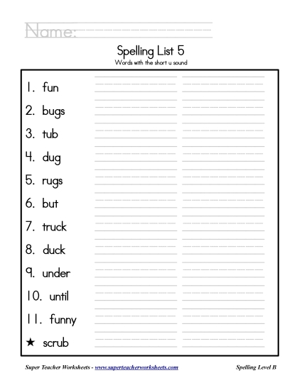 List B-5 - List 5: Word List