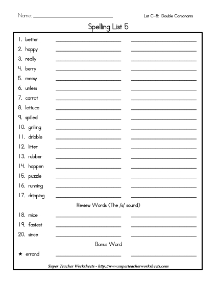 List C-5 - List 5: Word List