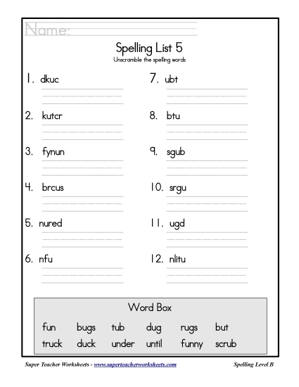List B-5 - List 5: Word Scramble