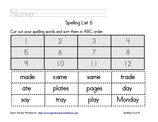 List B-6 - List 6:  ABC Order (Printable PDF Worksheet)