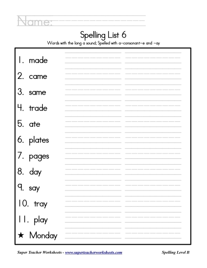 List B-6 - List 6: Word List