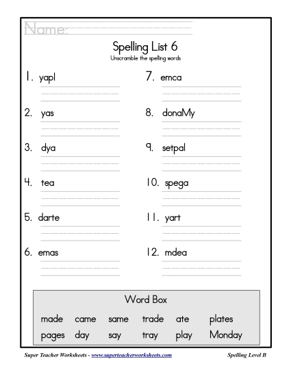 List B-6 - List 6: Word Scramble