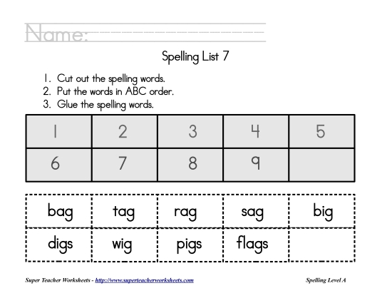 List A-7 - List 7:  ABC Order (Printable PDF Worksheet)