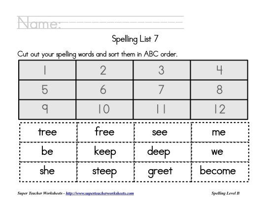 List B-7 - List 7:  ABC Order (Printable PDF Worksheet)