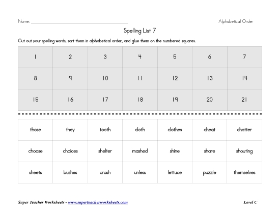 List C-7 - List 7:  ABC Order (Printable PDF Worksheet)