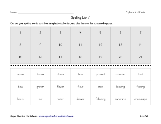 List D-7 - List 7:  ABC Order (Printable PDF Worksheet)