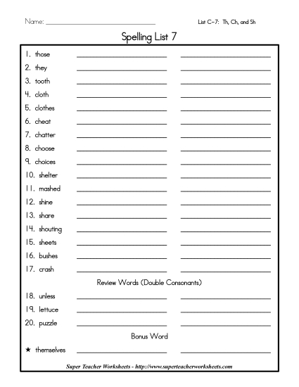List C-7 - List 7: Word List
