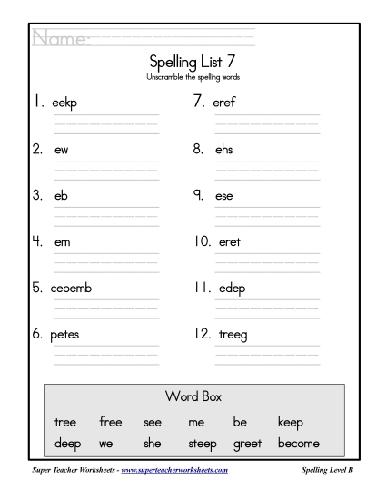 List B-7 - List 7: Word Scramble