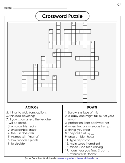 List C-7 - List 7:  Crossword Puzzle