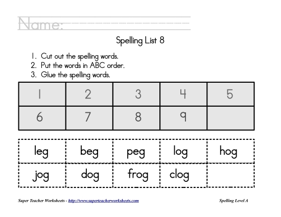 List A-8 - List 8:  ABC Order (Printable PDF Worksheet)