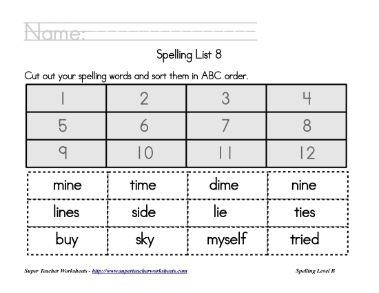 List B-8 - List 8:  ABC Order (Printable PDF Worksheet)