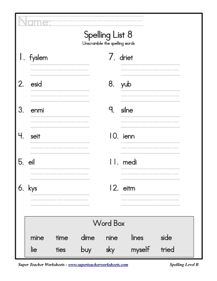 List B-8 - List 8: Word Scramble List B-8 - List 8: Word Scramble