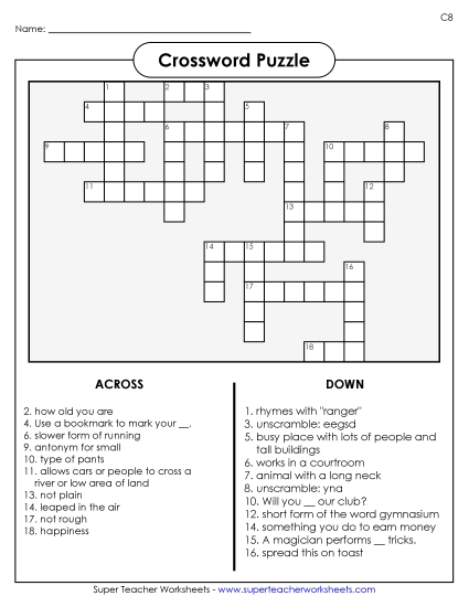 List C-8 - List 8:  Crossword Puzzle