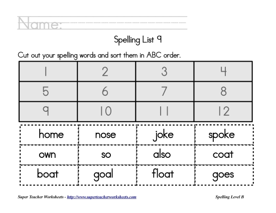 List B-9 - List 9:  ABC Order (Printable PDF Worksheet)