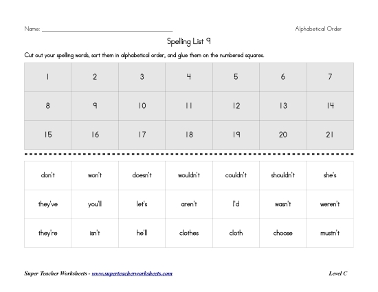 List C-9 - List 9:  ABC Order (Printable PDF Worksheet)