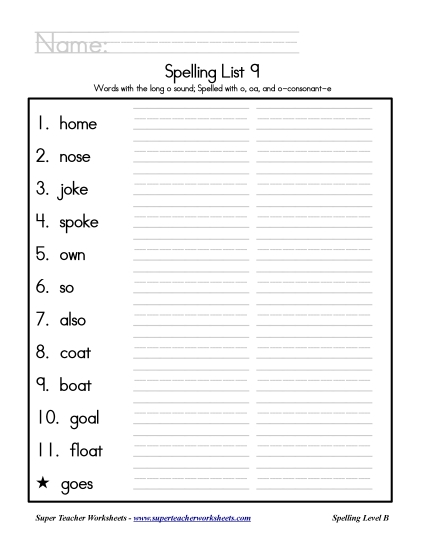 List B-9 - List 9: Word List