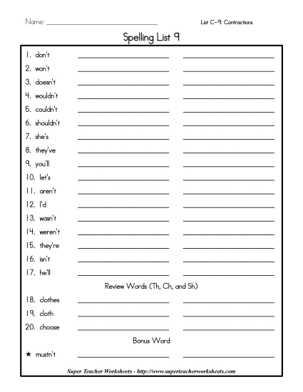List C-9 - List 9: Word List List C-9 - List 9: Word List