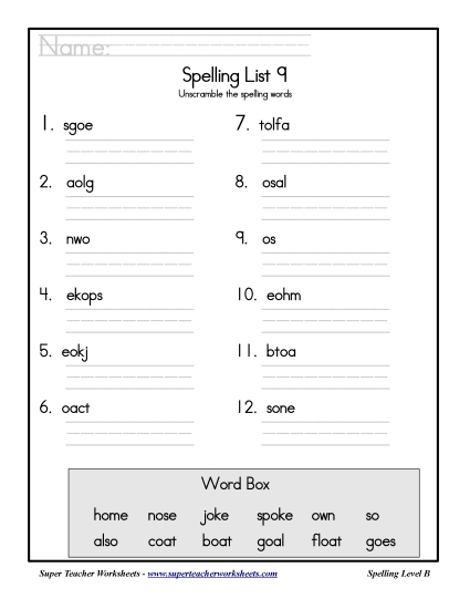 List B-9 - List 9: Word Scramble List B-9 - List 9: Word Scramble