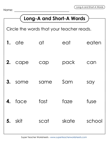 Listen and Circle: Long A and Short A Listen and Circle: Long A and Short A