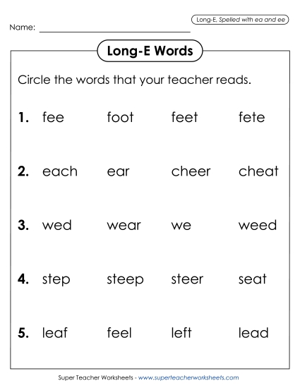 Worksheets - Listen and Circle (Long E)