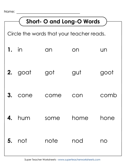 Listen and Circle: Long O and Short O