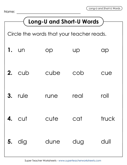 Listen and Circle: Long U and Short U Listen and Circle: Long U and Short U