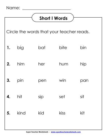 Worksheets - Listen and Circle: Short I (2) Worksheets - Listen and Circle: Short I (2)